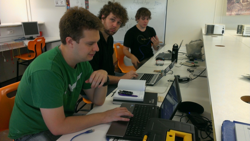 Karl, Drew and Luke working on the Arduino code for the bluetooth comms